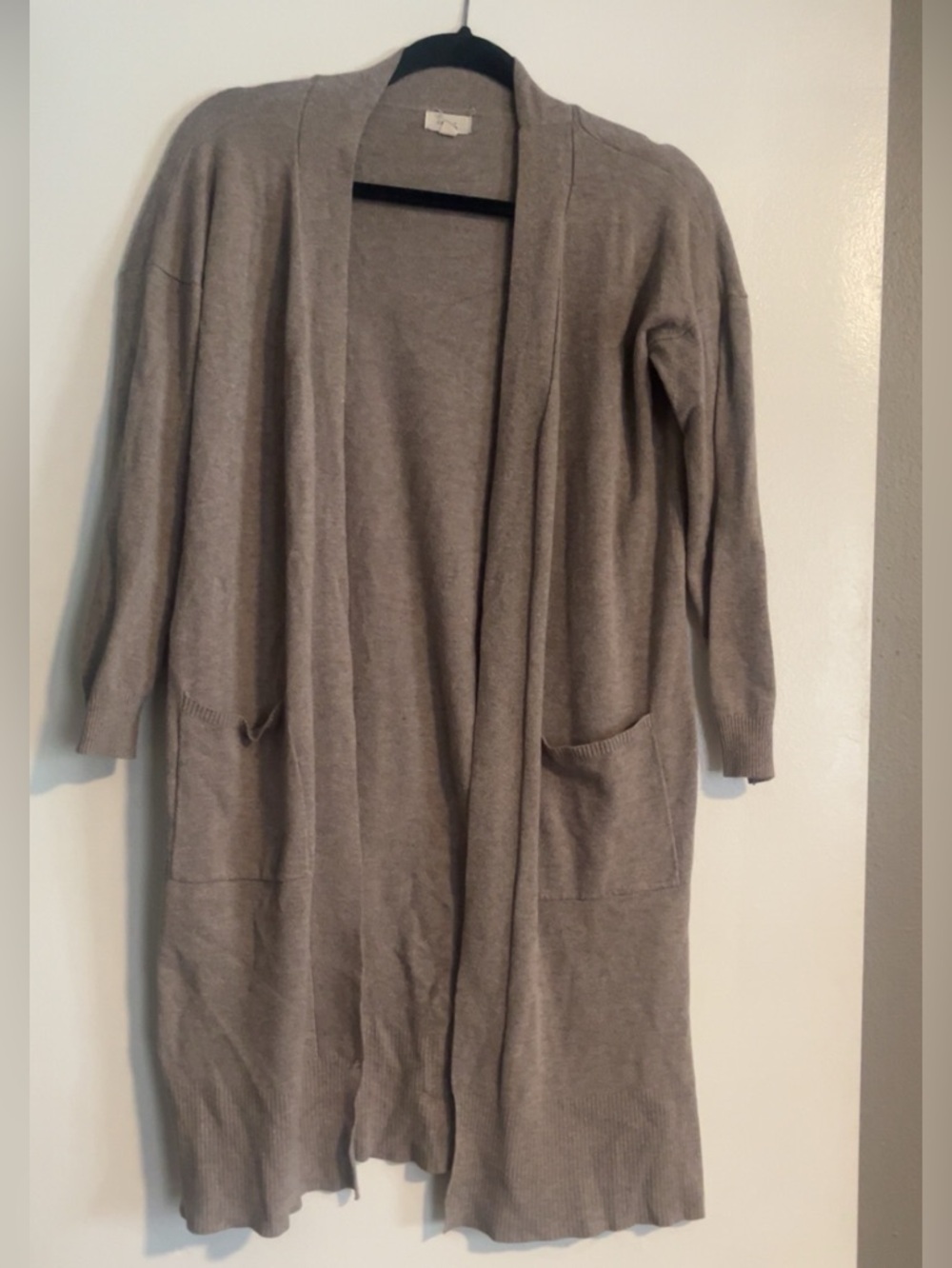 debut Long Open-Front Cardigan Sweater - Taupe